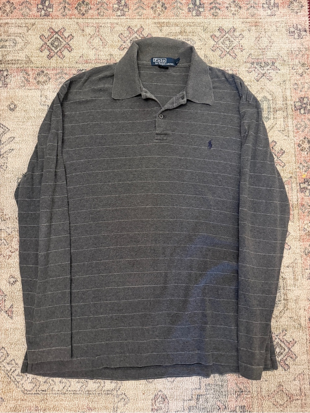 Ralph Lauren Men's Long Sleeve Polo - Charcoal with Subtle Stripes